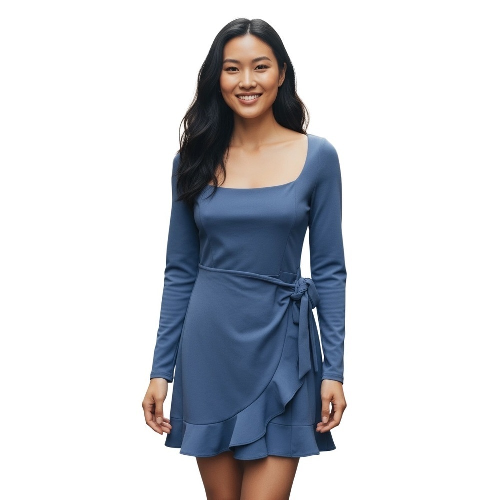 Lucy In The Sky Blue Wrap Mini Dress Sz M Open Back Party Date Night Brunch